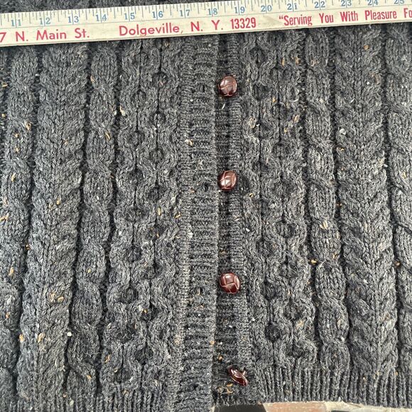 Vtg LL Bean Wool Fisherman Cardigan Sweater Women’s Large Grey Knit Ireland - Picture 9 of 10